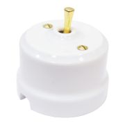 Тумблерный перекрестный выключатель белый, ручка латунь, Lindas 34610-G