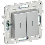 IEK SKANDY Серебряный Выключатель 2-клавишный проходной с индикацией 10А SK-V10S.