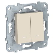 Schneider Electric Unica New Беж Переключатель 2-клавишный, 2 модуля, с подсветкой, 2 х сх. 6а