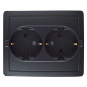 Simon 15 Графит Розетка двойная с заземлением 2х2Р+Е, с защитными шторками,винт.зажим,16А, 250В