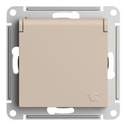 Systeme Electric AtlasDesign Песочный Розетка с/з со шторками с крышкой, 16А, IP20, механизм