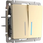 W1122111/ Выключатель двухклавишный проходной с подсветкой (шампань)