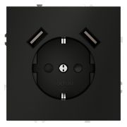Розетка встраиваемая VOLTUM S70 с заземлением и защитными шторками, 16А, с USB, A+A, (черный матовый