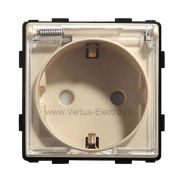 Розетка  с заземлением Schuko с крышкой  250В,16А,IP-44. золото QUADRO