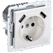 IEK BRITE BASE Белый Розетка с з/к/ш 16А с USB A+A 3,1А РЮш10-2-БрБ.