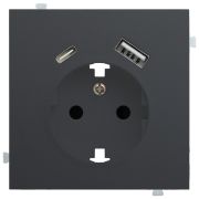 Лицевая панель для розетки 2к+з с USB A+C черный матовый