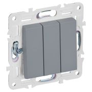 IEK SKANDY Серый Выключатель 3-клавишный 10А SK-V11Gr.