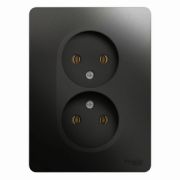SE Glossa Антрацит Розетка двойная без заземления,16А, в сборе GSL000720