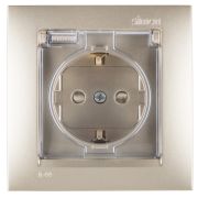 Simon 15 Шампань Розетка с/з, со шторками, с крышкой, IP44, 16А, 250В, винт.зажим