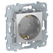 Schneider Electric Unica New Алюминий Розетка с/з со шторками, винт. зажим, 16А, 250В