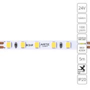 Arte Lamp A2412005-02-4K Светодиодная лента 24В 9,6Вт/м 1000Лм/м 4000К 90+ 5мм SMD2835 120шт/м 5м IP