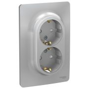 Schneider Electric Unica New Алюминий Розетка с/з двойная, со шторками, винт. зажим.