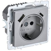 BRITE Розетка с з/к/ш 16А с USB A+C 18Вт РЮш11-1-БрА алюм. IEK