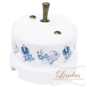 Тумблерный перекрестный выключатель ручка медь орнамент №3 (гжель) Lindas 34619-C