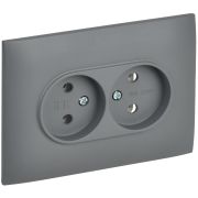 IEK SKANDY Серый Розетка 2-ая б/з 10А в сборе SK-R10Gr.