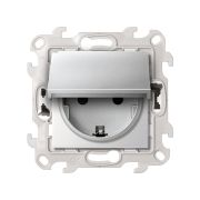 Simon 24 Алюминий Розетка IP44 с крышкой, заземлением и шторками Schuko 2Р+Е 16A 250В~ с системой Pu