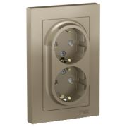 Systeme Electric AtlasDesign Шампань Розетка с/з двойная, со шторками, 16А, в сборе