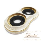 Рамка 2 местная Белая/Патина Золото Lindas 25266