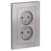 Systeme Electric AtlasDesign Алюминий Розетка б/з двойная, со шторками,16А, в сборе