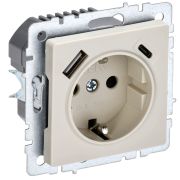 BRITE Розетка с з/к/ш 16А с USB A+C 18Вт РЮш11-1-БрКр беж. IEK