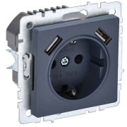 IEK BRITE BASE Маренго Розетка с з/к/ш 16А с USB A+A 2,1А РЮш10-1-БрМ.