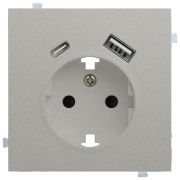 Лицевая панель для розетки 2к+з с USB A+C платина