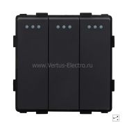 Выключатель трёхклавишный проходной  250В,10А  чёрный матовый QUADRO