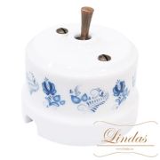 Тумблерный проходной выключатель ручка бронза орнамент №3 (гжель) Lindas 34519-B
