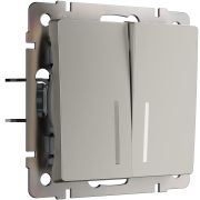 W1222104 Выключатель двухклавишный проходной с подсветкой (дымчатый)