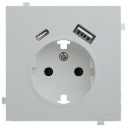 Лицевая панель для розетки 2к+з с USB A+C серебро