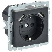 IEK BRITE BASE Черный Розетка с з/к/ш 16А с USB A+A 2,1А РЮш10-1-БрЧ.