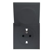 Лицевая панель для розетки 2к+з с крышкой черный матовый