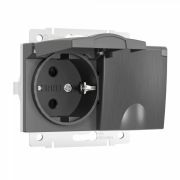 W1172204/ Розетка двойная влагозащ. с зазем. с крышками и шторками (графит рифленый)