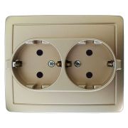 Simon 15 Шампань Розетка 2-ая с/з 2*2Р+Е без шторок, винт.зажим,16А, 250В