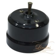 Тумблерный проходной выключатель черный ручка бронза, Lindas 34515-B