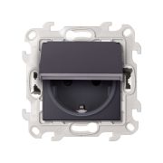 Simon 24 Графит Розетка 2К+3 IP44 с крышкой и защитными шторками Push&Go