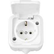 РА16-297 Пралеска Аква Розетка 1-ая с/з с крышкой со шторками открытой установки IP54