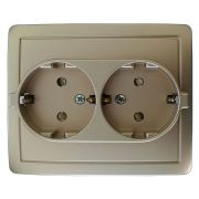 Simon 15 Шампань Розетка 2-ая с/з 2*2Р+Е, с защитными шторками,винт.зажим,16А, 250В