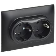 IEK SKANDY Черный Розетка 2-ая с/з с защитными шторками 16А в сборе SK-R07Bl.