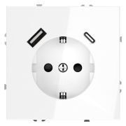 Розетка встраиваемая VOLTUM S70 с заземлением и защитными шторками, 16А, с USB, A+С, (белый глянцевы