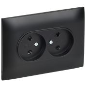 IEK SKANDY Черный Розетка 2-ая б/з с защитными шторками 10А в сборе SK-R09Bl.