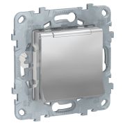 Schneider Electric Unica New Алюминий Розетка с/з со шторками, с крышкой, 16А, 250В, IP40