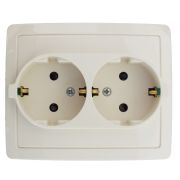 Simon 15 Бежевая Розетка 2-ая с/з, с защитными шторками,винт.зажим,16А, 250В