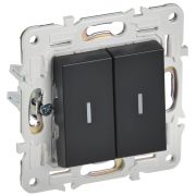 IEK SKANDY Черный Выключатель 2-клавишный проходной с индикацией 10А SK-V10Bl.