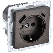 IEK BRITE BASE Темн.бронза Розетка с з/к/ш 16А с USB A+C 18Вт РЮш11-1-БрТБ.