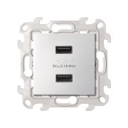 Simon 24 Алюминий Зарядное устройство 2хUSB 5В 2.4A 230В~