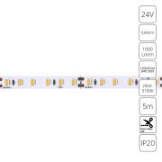 Arte Lamp A2412008-01-3K Светодиодная лента 24В 9,6Вт/м 1000Лм/м 3000К 90+ 8мм SMD2835 120шт/м 5м IP