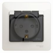 SE Glossa Перламутр Розетка с заземлением со шторками с крышкой, 16А, IP44, в сборе GSL000648