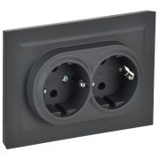 IEK BRITE Графит  Розетка 2-м с/з с защ. штор. 16А в сборе РСш12-3-БрГ.