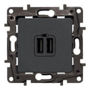 Legrand Etika Антрацит Розетка USB 2-ая  240В/5В 2400мА 672694